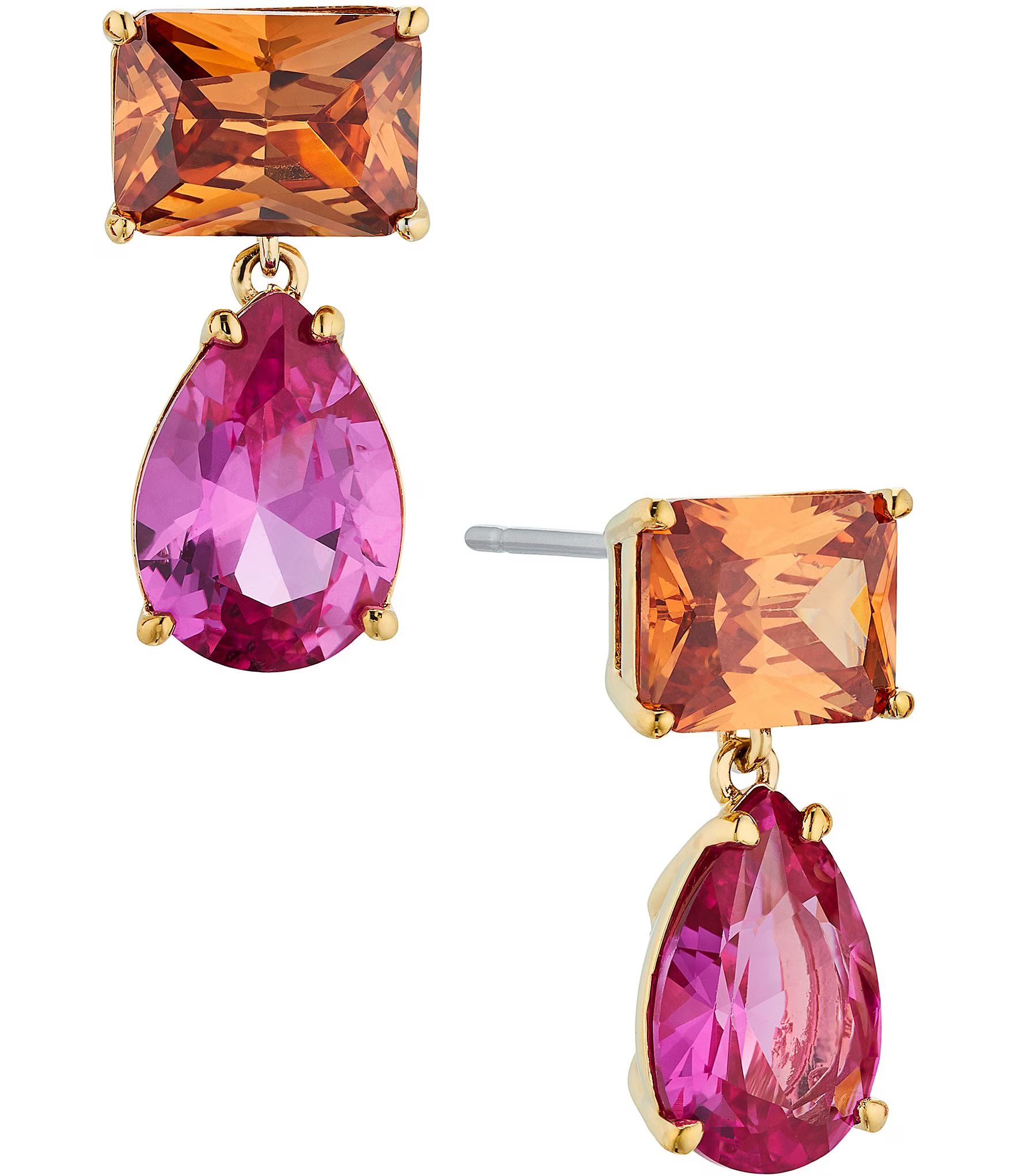 Watercolor Pink and Orange Crystal Pierced Double Drop Earrings | Dillard's