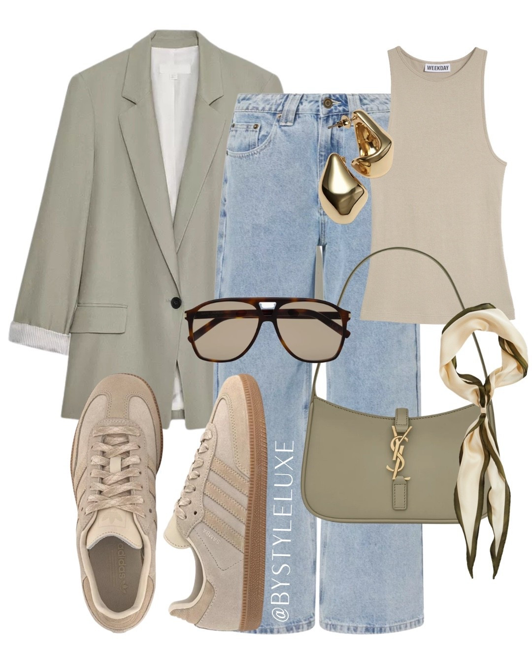 BLUE DENIM - Soft spring tones with this sage green @Zara blazer and denim look 

#trainers #blazer #jeans 

#LTKshoes #LTKjeans #LTKspring