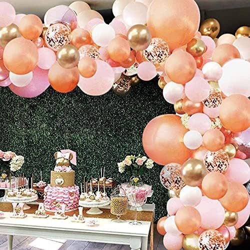 Rose Gold Balloon Garland Arch Kit, 150 Pieces Rose Gold Pink White and Gold Confetti Latex Ballo... | Amazon (US)