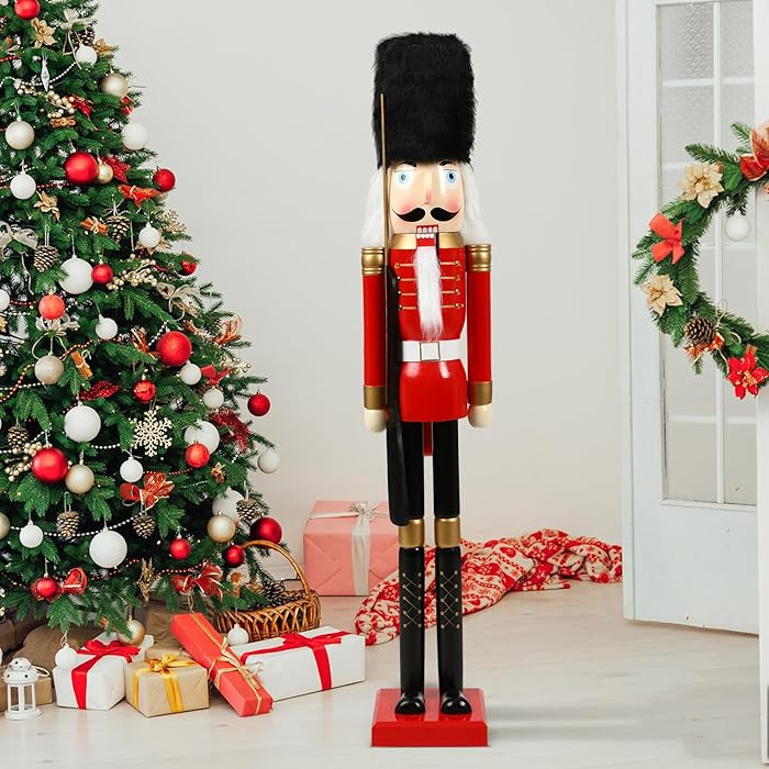 Liliful 48 Inch 4 ft Tall Life Size Christmas Nutcracker Giant Wooden Nutcracker Statue with Gold... | Amazon (US)