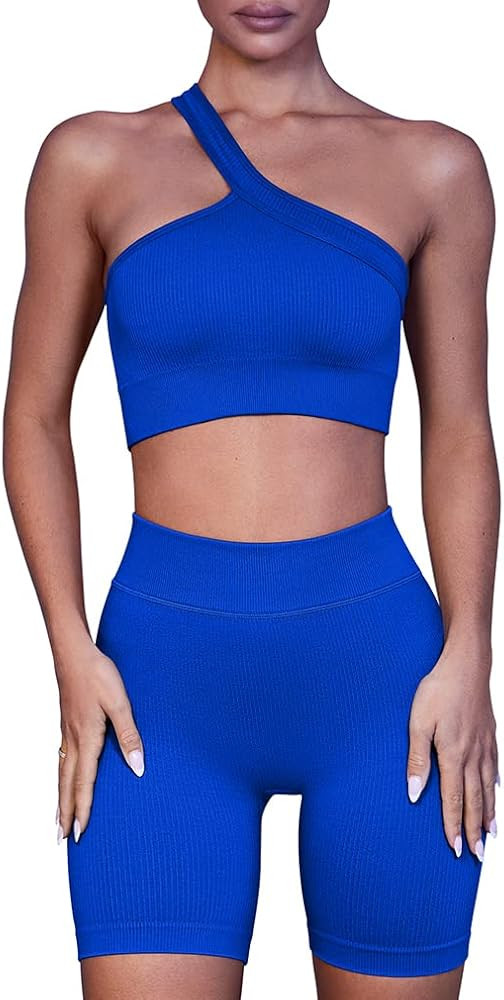 LNSK Workout Sets for Women 2 Piece Seamless Sexy Ribbed Outfits Gym Yoga Shorts Running Set | Amazon (US)