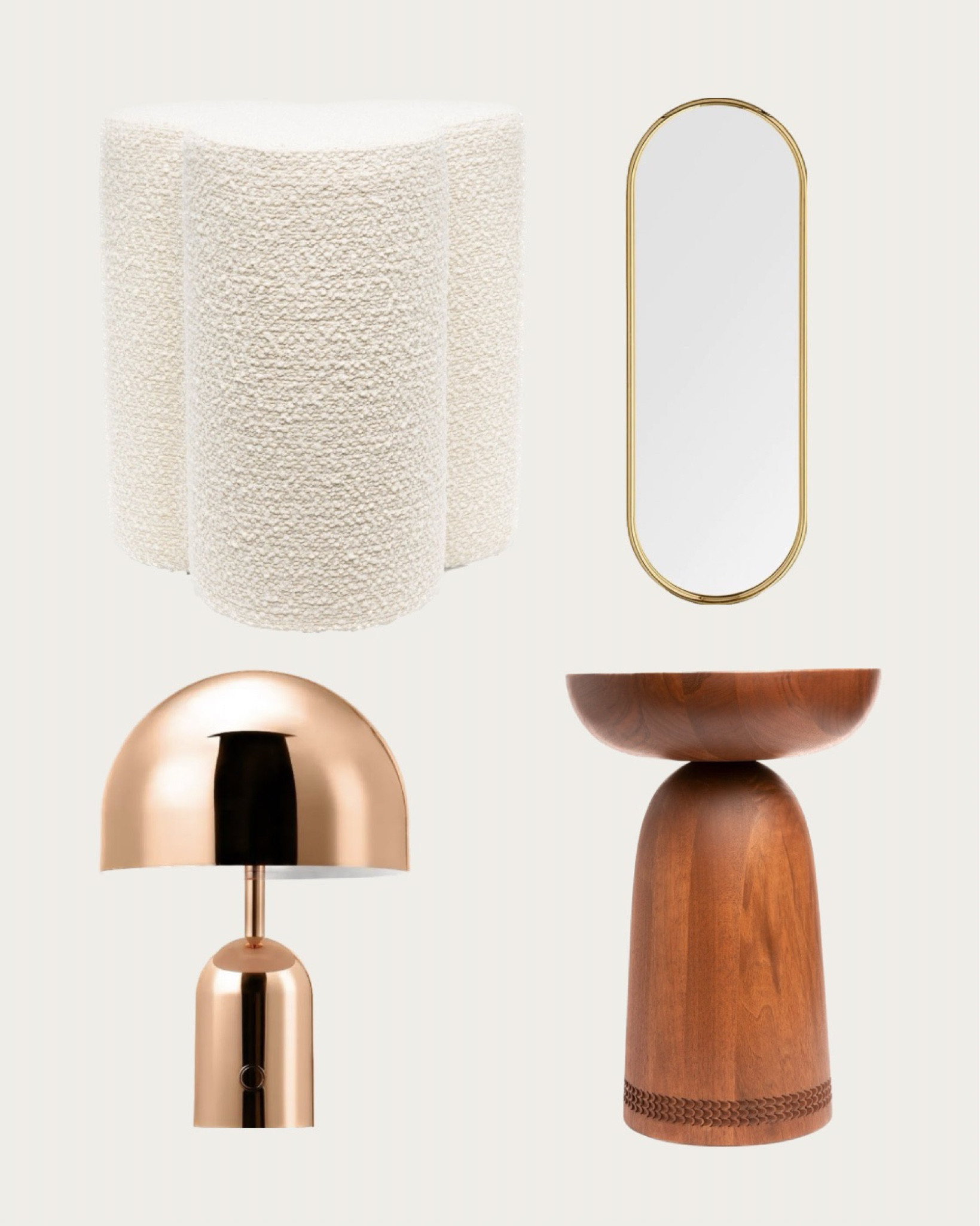 Round furniture design beige bouclé stool, large gold mirror, copper light, woode stool

#LTKhome #LTKU #LTKeurope