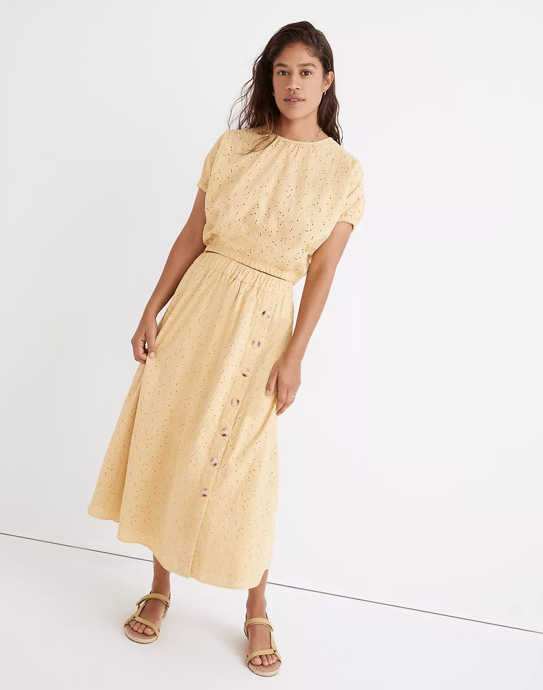 Eyelet Side-Button Midi Skirt in Dream-On Daisy | Madewell