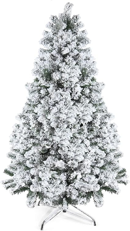 Prextex 6 Feet Snow Flocked Christmas Tree - Premium Artificial Spruce Hinged Christmas Tree with... | Amazon (US)