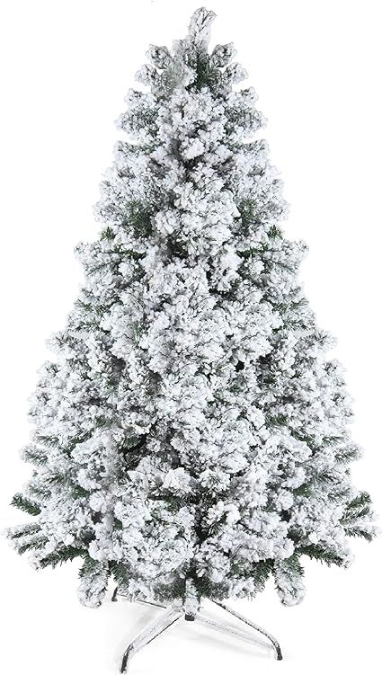 Prextex 6 Feet Snow Flocked Christmas Tree - Premium Artificial Spruce Hinged Christmas Tree with... | Amazon (US)