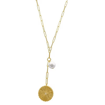Adornia 14k Gold Plated Sunburst Pendant Y- Necklace with Pearl Drop | Target