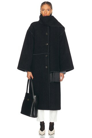 Toteme Embroidered Scarf Coat in Black | FWRD | FWRD 