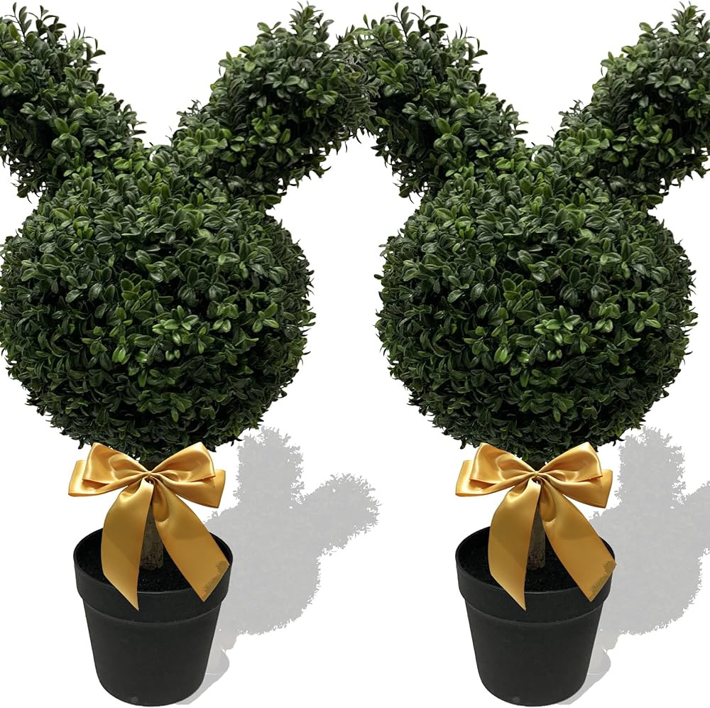 30'' Artificial Bunny-Shaped Topiary Tree Pot UV-Resistant Bowknot Faux Boxwood Topiaries Plant f... | Amazon (US)