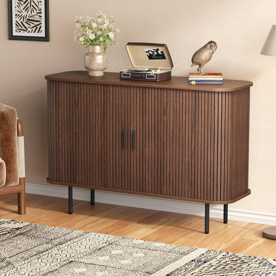 Vabches 47''W x 32''H Walnut Storage Cabinet, Fluted Sideboard Buffet Cabinet with Storage, Conso... | Amazon (US)