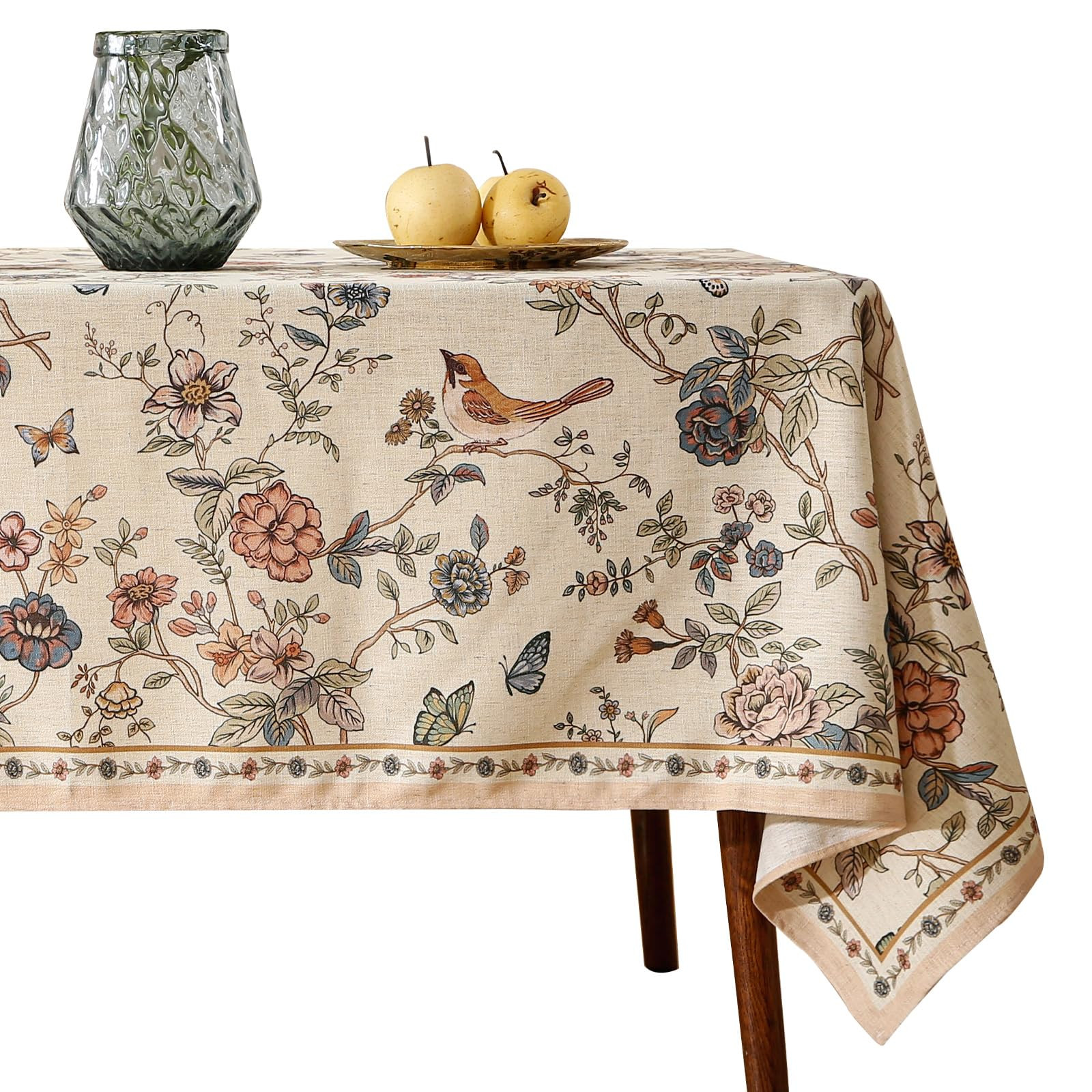 French Tablecloth for Rectangle Tables,Linen Table Cloth with Flowers and Birds Pattern,Heavy Dur... | Amazon (US)