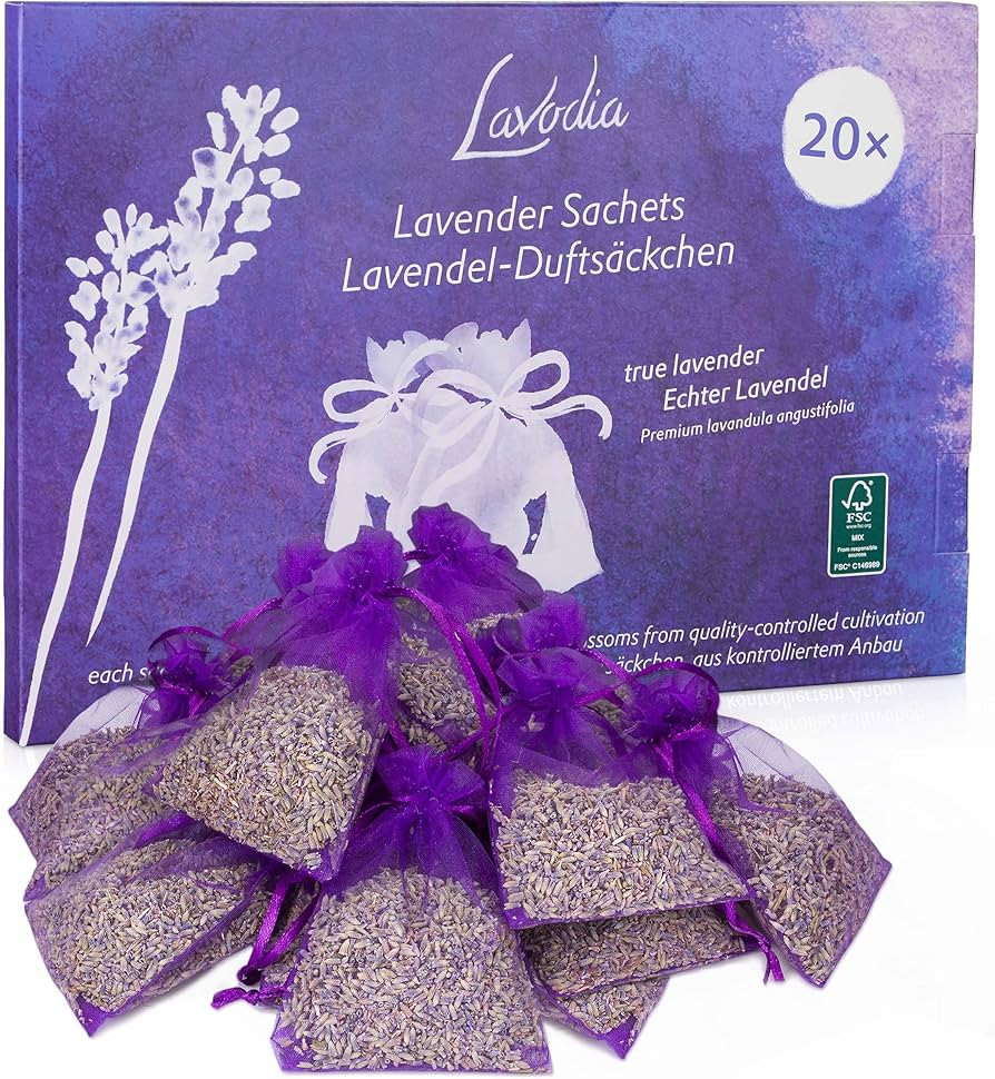 LAVODIA Lavender Scented Sachets for Wardrobes: 20 x 6 g Bags of Dried Lavender, Moth Protection ... | Amazon (DE)