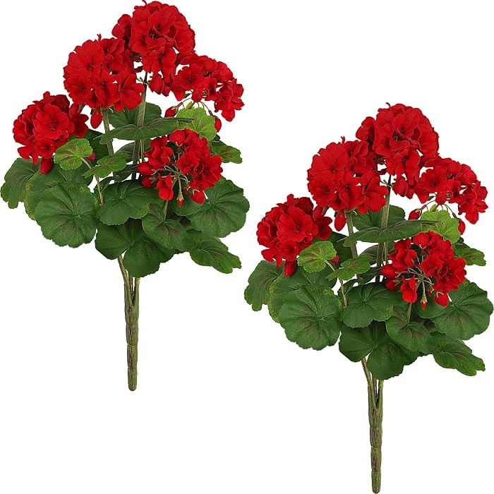 2 PCS 18" Artificial Geraniums for Outdoors, UV Resistant Red Silk Flowers for Window Box Porch P... | Amazon (US)