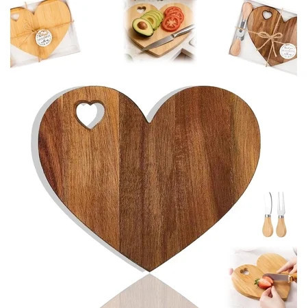 Heart Shaped Cutting Board Wood, New Valentine Heart Charcuterie Board Set, DIY Graffiti Acacia Bamboo Tray Platter, Wood Chopping Board with Heart Shape Hole(1set Acacia Wood) | Walmart (US)
