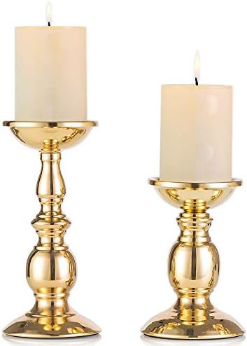 2 Pcs Gold Pillar Candle Holders, Gold Candlestick Most Ideal for 3" Pillar Candles, Gifts for Weddi | Amazon (US)