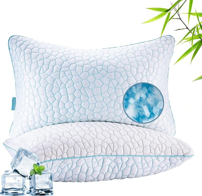 Reversible Soft & Cooling Bed Pillow for Sleeping Set of 2, Queen Cozy Bamboo Rayon Pillow for Si... | Amazon (US)
