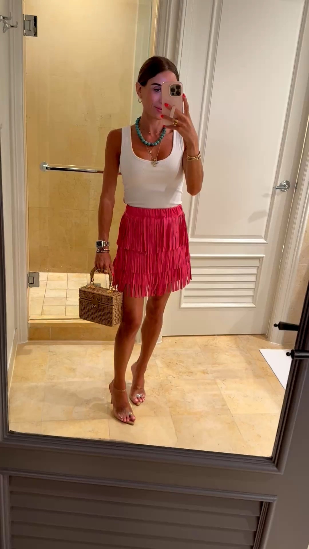 The best white basic tank has a built in bra in size xs. With a fun fringe skirt. Vacation outfits, summer outfits

#LTKPetite #LTKootd