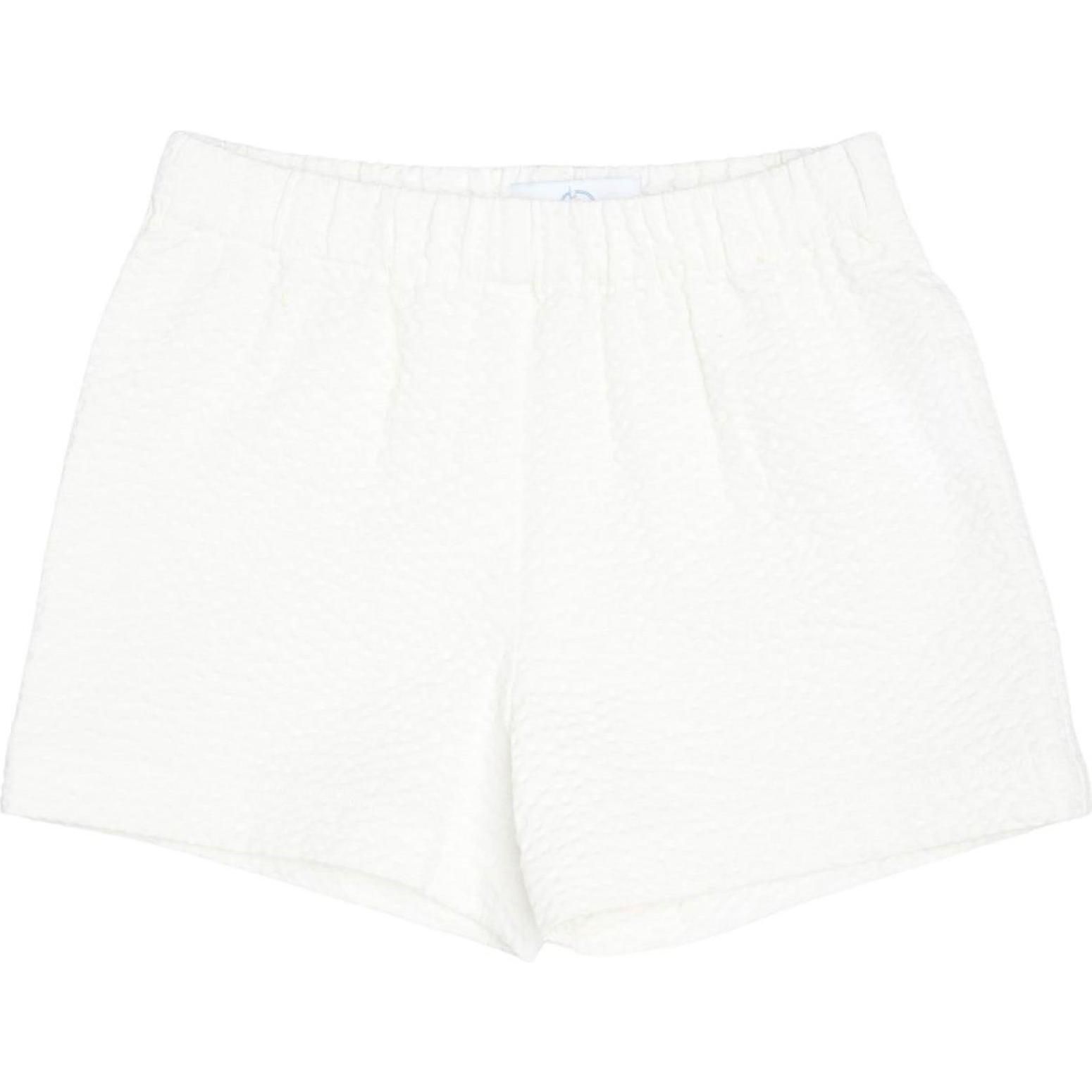 Liam Seersucker Elastic Waist Shorts, Watch Hill White | Maisonette