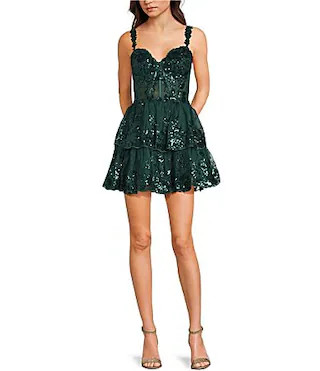 Blondie Nites Sweetheart Corset Allover Lace Sequin Short Party Dress - 13 | Dillard's