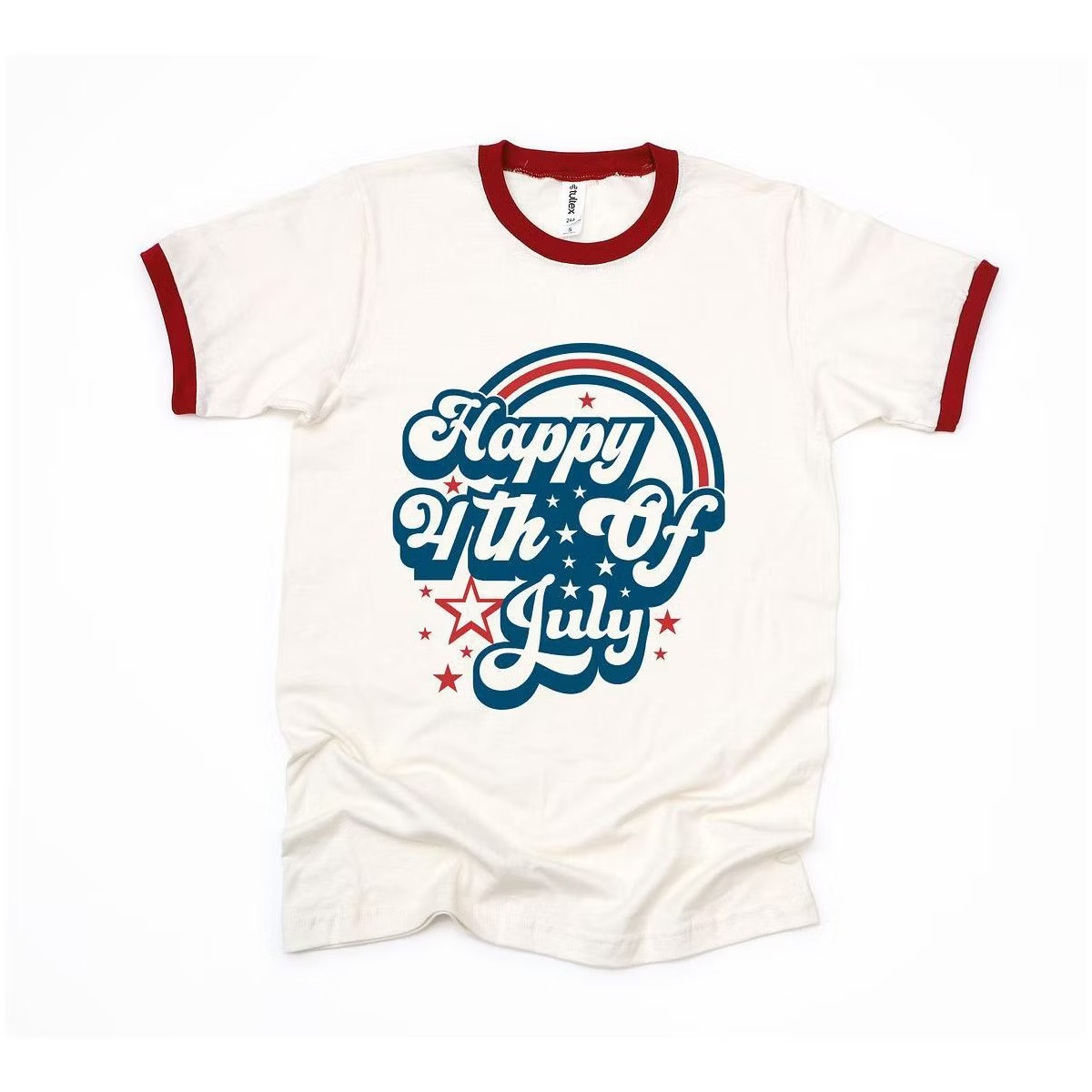Simply Sage Market Women's Happy 4th Of July Rainbow Short Sleeve Ringer Tee | Target