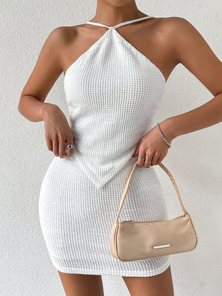 SHEIN Privé Textured Backless Halter Top & Bodycon Skirt | SHEIN