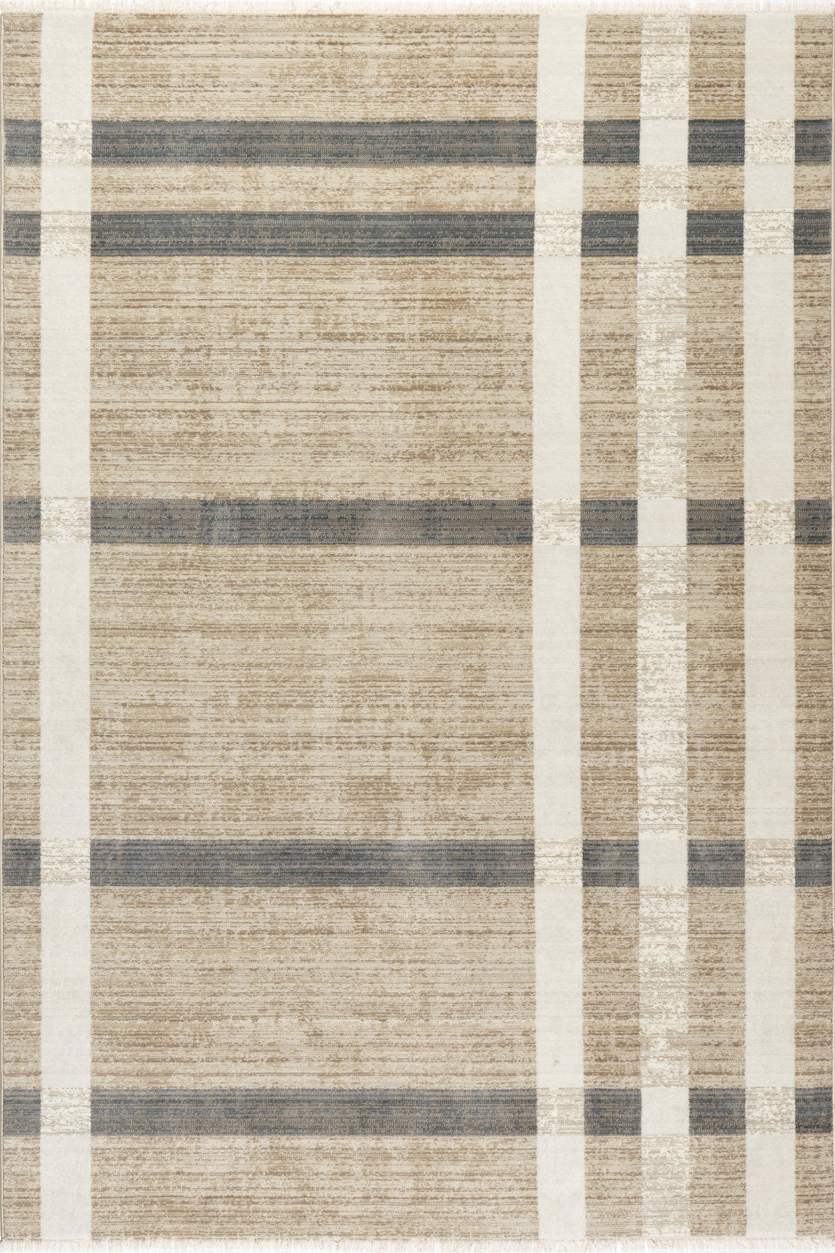 Mckinley Vintage Plaid Fringed Rug | Light Beige | Rugs USA