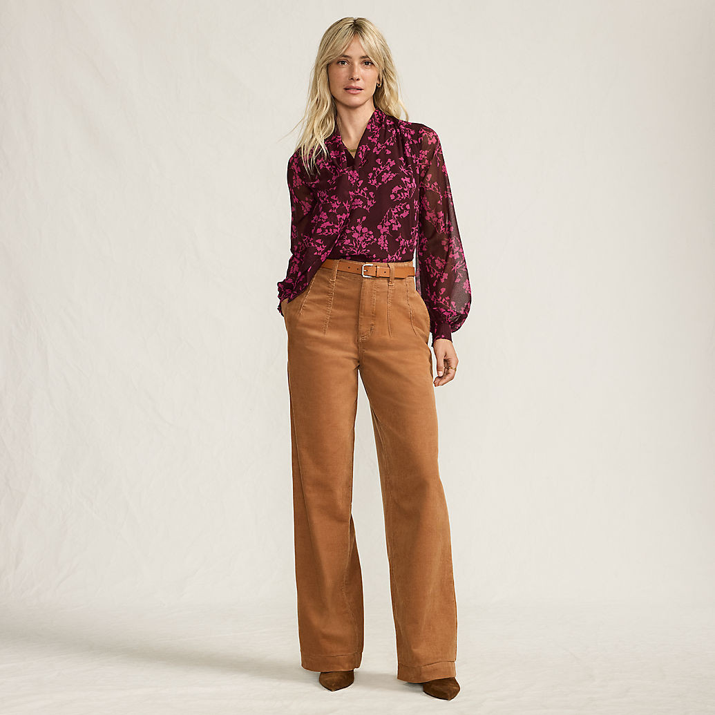 Women's Corduroy High Rise Wide Leg Top Stitch Trousers | Lands' End (US)