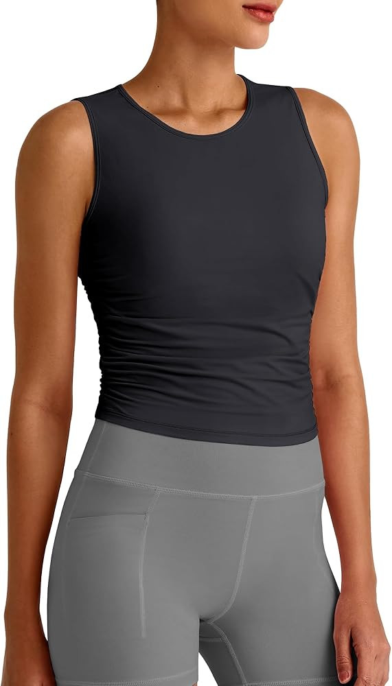 G4Free Lightbreeze Workout Tank Tops for Women Side Ruched Sleeveless High Neck Crop Top Summer A... | Amazon (US)