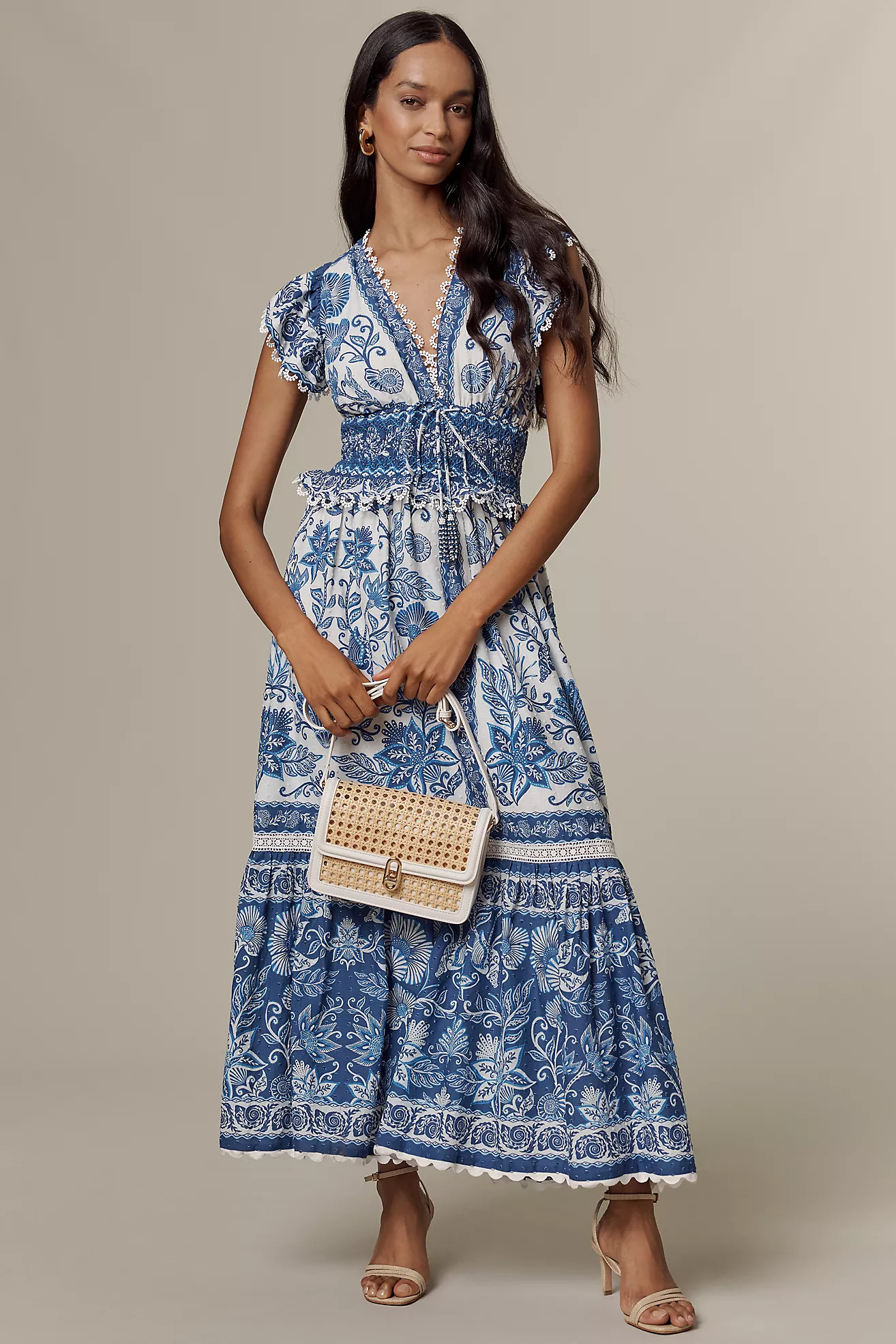 Farm Rio Shell Garden Cotton Ruffle Maxi Dress | Anthropologie (US)