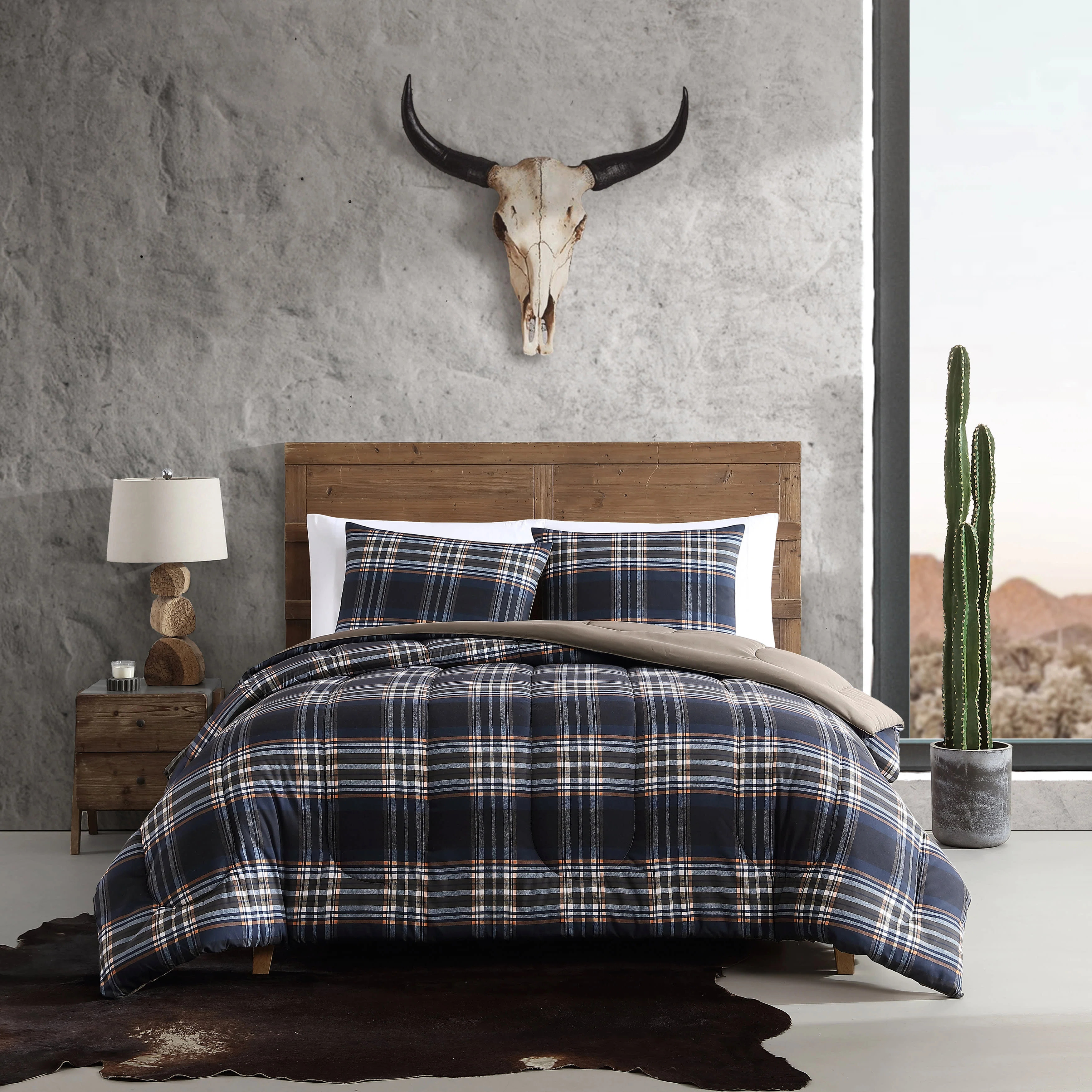 Wrangler City Flats Plaid Down Alt Reversible Blue Comforter Set | Wayfair North America