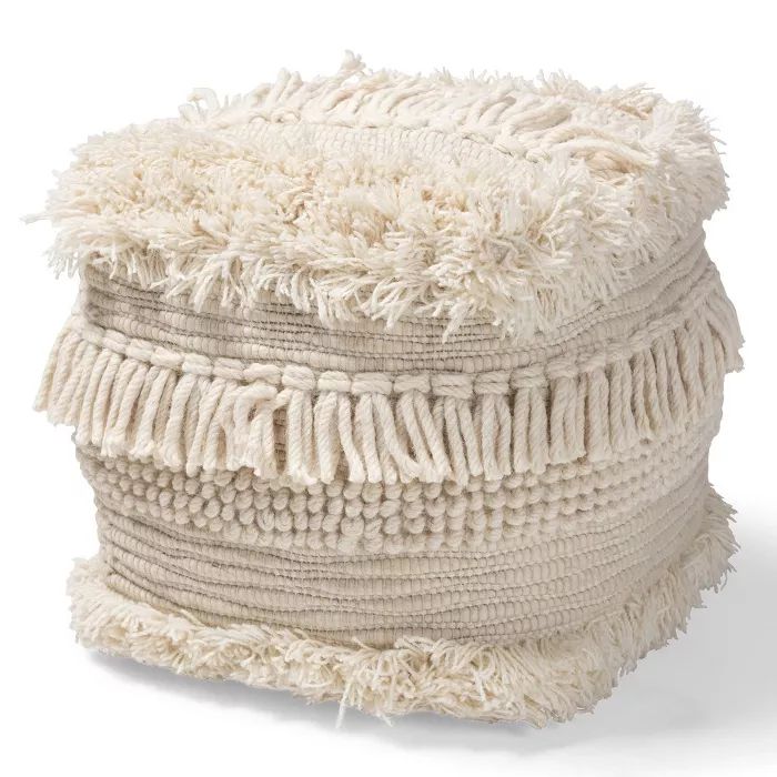 Bartow Handwoven Moroccan Inspired  Pouf Ottoman Beige - Baxton Studio | Target