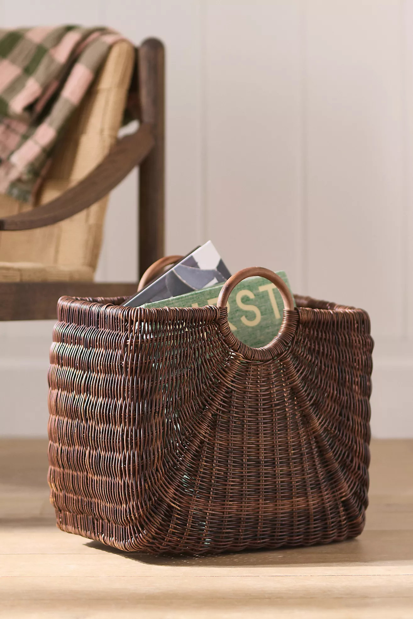 Rattan Handled Small Magazine Basket | Anthropologie (US)