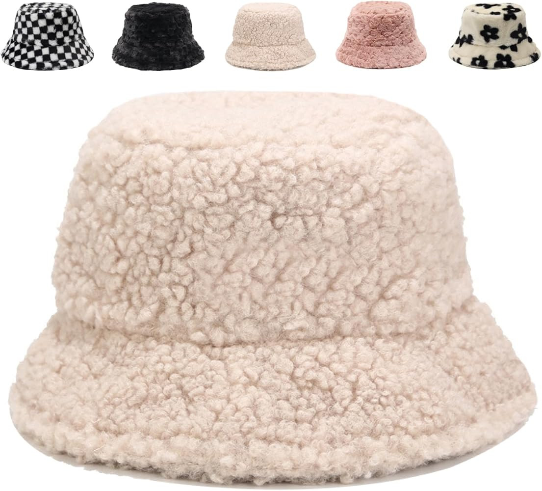 Bucket Hat Women Furry Fuzzy Bucket Hats for Ladies, Winter Warm Fluffy Plush Faux Fur Hat for Wo... | Amazon (US)