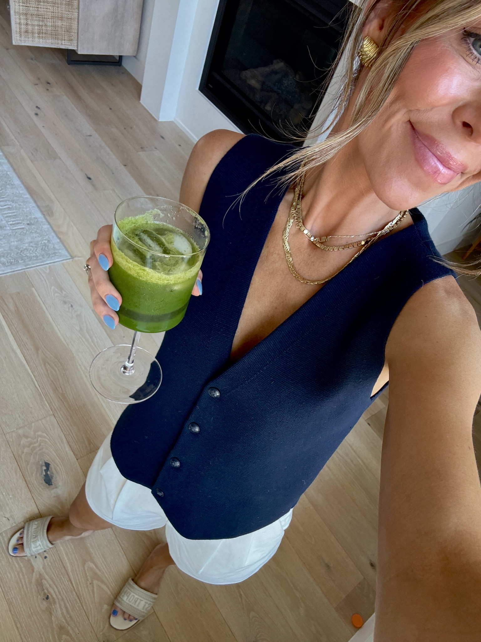 Aritzia vest and Abercrombie shorts size 25 
Cb2 wine glass 
Target sandals 

#LTKSaleAlert #LTKFindsUnder50 #LTKStyleTip