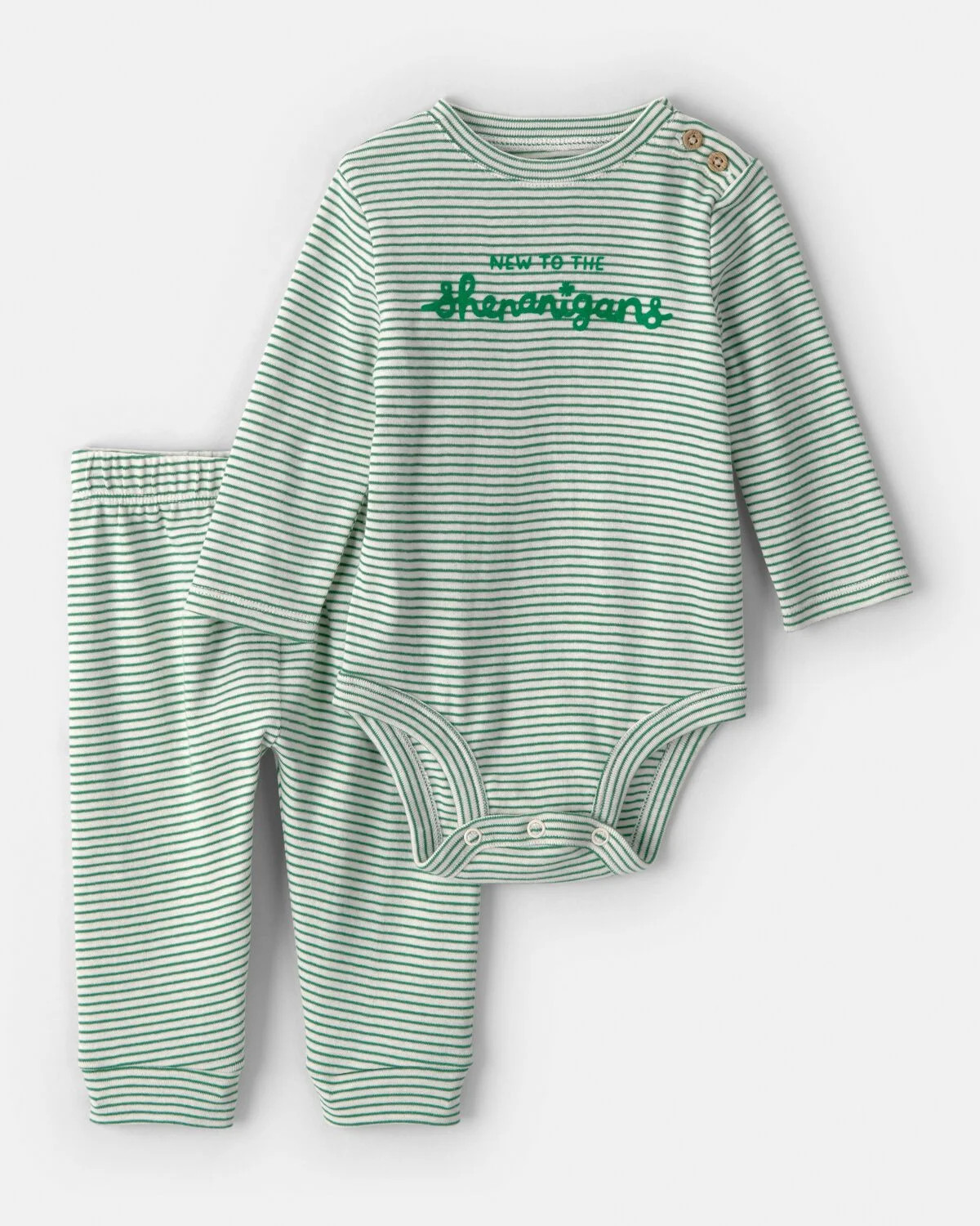 Baby St. Patrick's Day 2-Piece Striped Long-Sleeve Bodysuit & Pant Set - Green/White | Carter's | Carter's Inc