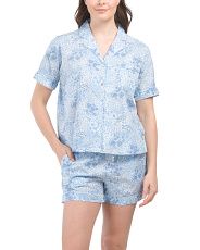 Meadow Floral Short Sleeve Notch Collar Top And Shorts Set | Marshalls