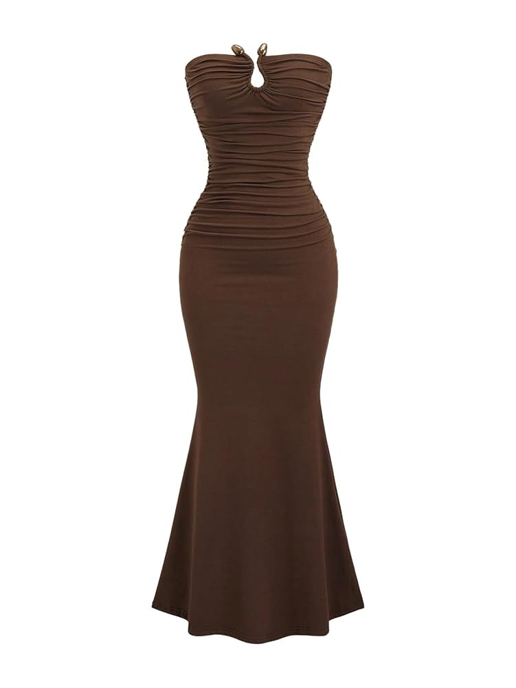 Milumia Women's Ruched Strapless Tube Dress Ring Fishtail Bodycon Maxi Going Out Dresses | Amazon (US)