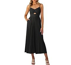 Prinbara Women's Summer V Neck Spaghetti Straps Cutout Smocked High Waist Wide Leg Jumpsuits Romp... | Amazon (US)