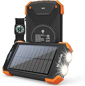 Solar Power Bank, Qi Portable Charger 10,000mAh External Battery Pack Type C Input Port Dual Flas... | Amazon (US)
