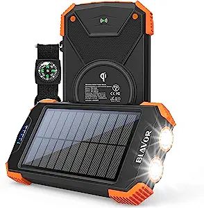 Solar Power Bank, Qi Portable Charger 10,000mAh External Battery Pack Type C Input Port Dual Flas... | Amazon (US)