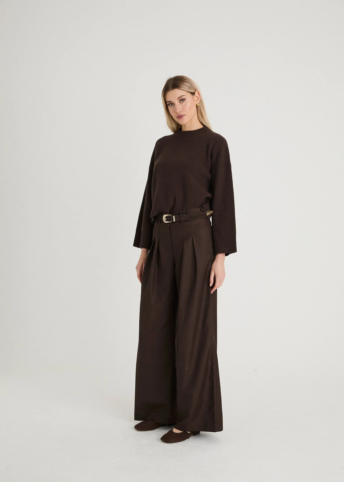 TWILL TAILORED WIDE LEG TROUSERS - BROWN | WAT The Brand