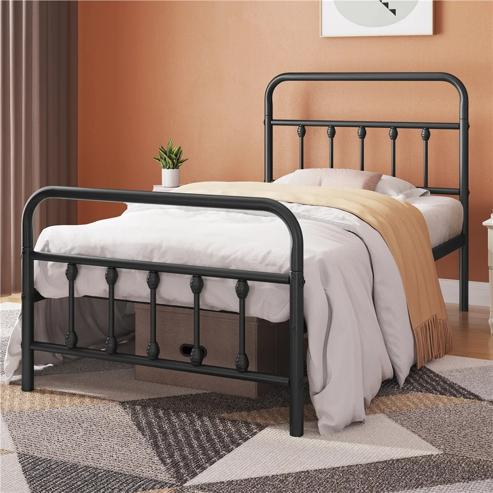 Alden Design Twin Size Metal Platform Bed Frame with High Headboard and Footboard, All Ages, Blac... | Walmart (US)