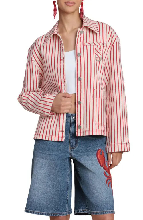 Avec Les Filles Short Stripe Chore Jacket in Cream-Red Stripe at Nordstrom, Size Small | Nordstrom