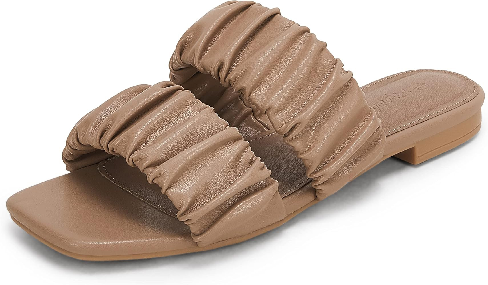 PiePieBuy Womens Square Open Toe flat Sandals Two Straps Low Heel Mule Slides | Amazon (US)