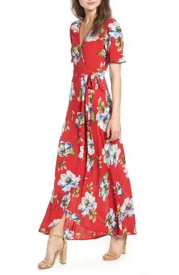 Women's Band Of Gypsies Blue Moon Floral Print Wrap Dress | Nordstrom