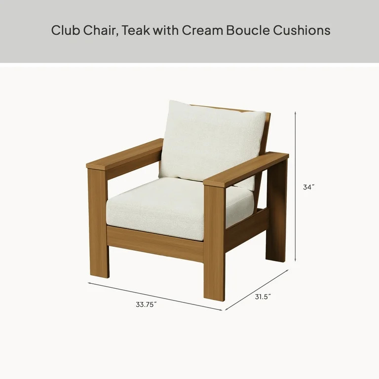 Better Homes & Gardens Ezra Outdoor HDPE Club Chair, Teak with Cream Boucle Cushions | Walmart (US)