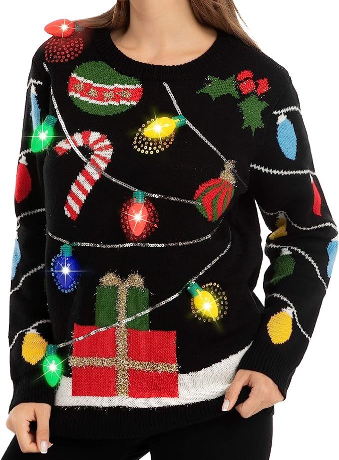 JOYIN Womens LED Light Up String Light Ugly Christmas Sweater Built-in Light Bulbs at Amazon Wome... | Amazon (US)