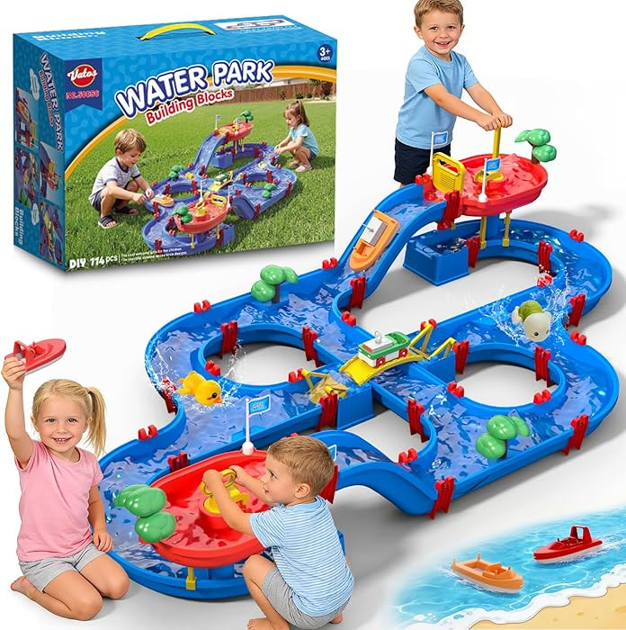 VATOS 2-Tier Toddlers Water Table Toy, 114 PCS DIY Dual-Basin Water Pump, Summer Outdoor Water To... | Amazon (US)