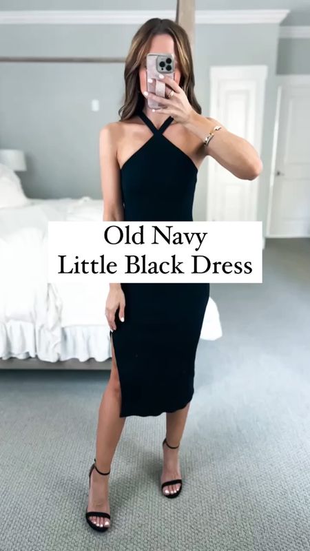 Valentine’s Day outfit. Old Navy midi dress (XSP). Date night dress. Little black dress. Amazon Black strappy heels (TTS). Bachelorette party. Vegas outfit. 

*Dress has built-in shelf bra and bust area is very secure! I’m wearing pasties but you could wear a strapless as well. Size up if in between sizes. 

#LTKFind #LTKwedding #LTKunder50