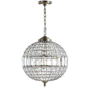 Georgina 16 in. 1-Light Antique Brass Crystal/Metal LED Chandelier Pendant | The Home Depot