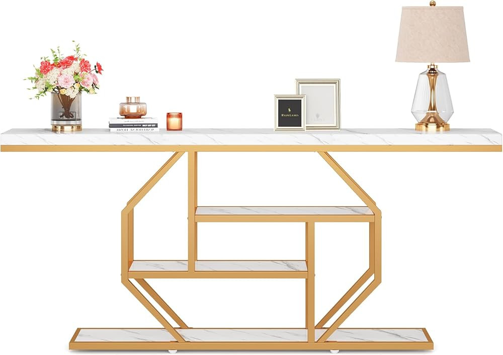 LITTLE TREE 70.9" Extra Long Console Table, 4-Tier Modern Gold Entryway Table with Open Shelves, ... | Amazon (US)